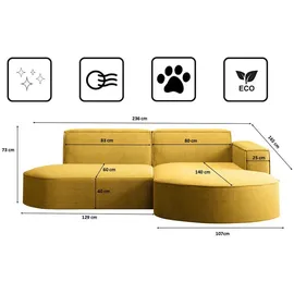kaiser möbel Ecksofa Designer MODENA STUDIO stoff Dicker cord Poso Gelb Rechts