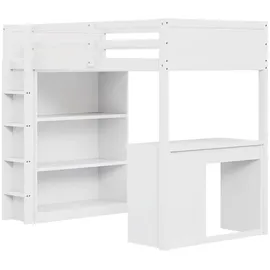 XDOVET Hochbett mit Aufbewahrung 90 x 200 cm Kiefer weiß