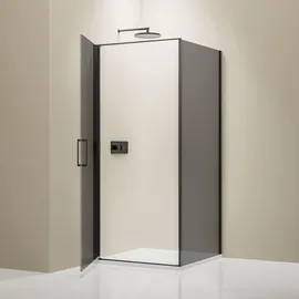 Bernstein Eckdusche mit Drehtür rechts 80 x 90 cm Schwarz/Grau 8 mm Nano Glas NT416