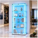 Simurq Glasvitrine Standvitrine mit LED und 2 Glastüren, Vitrinenschrank Glas (4 Ebenen(78,5x35x163 cm), 5 Ebenen(78,5x34,5x186,5 cm), Glasschrank mit 2 Türen,Schloss,Sammlervitrine) LED-Beleuchtung, abschließbare Türen, gehärtetes Glas weiß