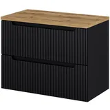 [en.casa] Waschtischunterschrank Skelbolu 80,4 x 59,5 x 40 cm Schwarz/Eiche