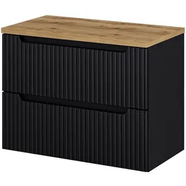 [en.casa] Waschtischunterschrank Skelbolu 80,4 x 59,5 x 40 cm Schwarz/Eiche