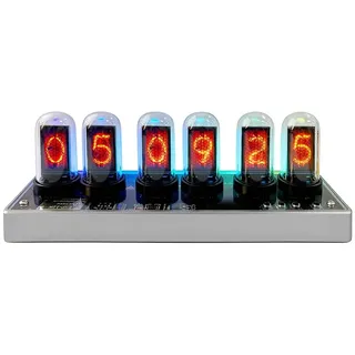 Lonyiabbi Simulierte Nixie-Röhren-Uhr mit 6 IPS-LCD-Ziffern, WLAN-Synchronisation, RGB-Beleuchtung, personalisierbarer Fotoanzeige und Aluminiumgehäuse – Retro-Cyberpunk-Tischuhr & Geschenk