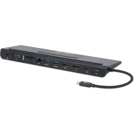 Manhattan Triple-Monitor Dock (Docking Port, 11 Ports), Dockingstation + USB Hub, Schwarz