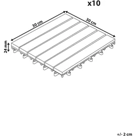Beliani Terrassenfliese Akazienholz Braun 30 x 30 cm 10 St.