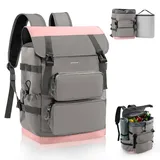 Odoland 2 in 1 Kühlrucksack - Separat Nutzbare Kühltasche 9L und 26L Hauptfach, 10 Stunden Kältehaltung, Auslaufsicher, Wasserdicht, Isolierter Picknickrucksack für Einkaufen, Camping, Strand, Arbeit