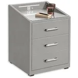 ed exciting design Stella Trading Moon Nachttisch | Nachtkommode mit LED Beleuchtung & USB Anschlüsse | Graue Stoffoberfläche und Glasplatte | 3 Schubladen | 47x61x46cm