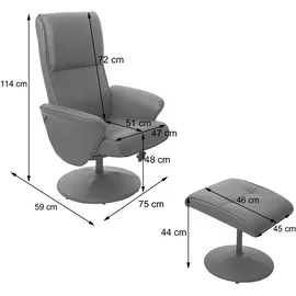 Mendler Relaxsessel Helsinki, Fernsehsessel Relaxliege TV-Sessel mit Hocker ~ Kunstleder, mattgrau