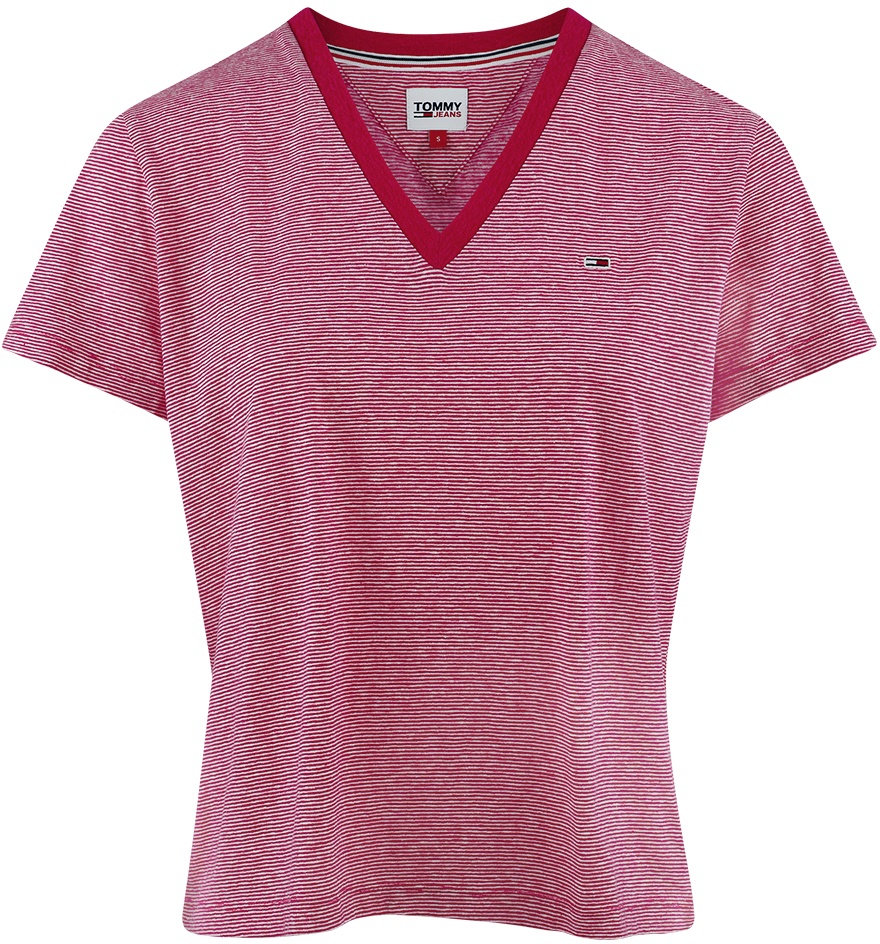 Tommy Hilfiger Damen Rundhals T-Shirt TJW REGULAR LINEN V-NECK Bright Jewel T28 XL