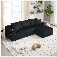 STILVORA Ecksofa mit Seitentaschen&Getränkehalter,Modulares Sofa Relaxsofa mit Kissen schwarz