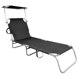 Spetebo 3-Bein Gartenliege klappbar mit Sonnendach - dunkelgrau - Relax Sonnenliege mit 4-fach verstellbarem Rückenteil - Liege für Camping Garten Pool Spa Wellness - Grau