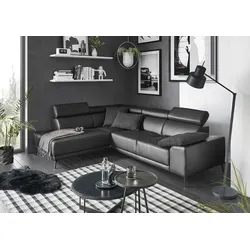 Ecksofa 3C CANDY "Greve modern und bequem, inkl. manueller Kopfteilverstellung, L-Form", schwarz, B:249cm H:79cm T:209cm, 100% Leder, Sofas, wahlweise mit motorischem Sitzvorzug