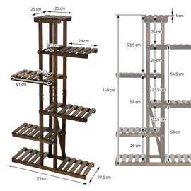 ML-Design Blumenregal 75 x 27,5 x 140 cm Braun