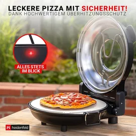 Heidenfeld elektrischer Pizzaofen Napoli, 1200 Watt, 400°, Sichtfenster, Pizzastein (Schwarz)