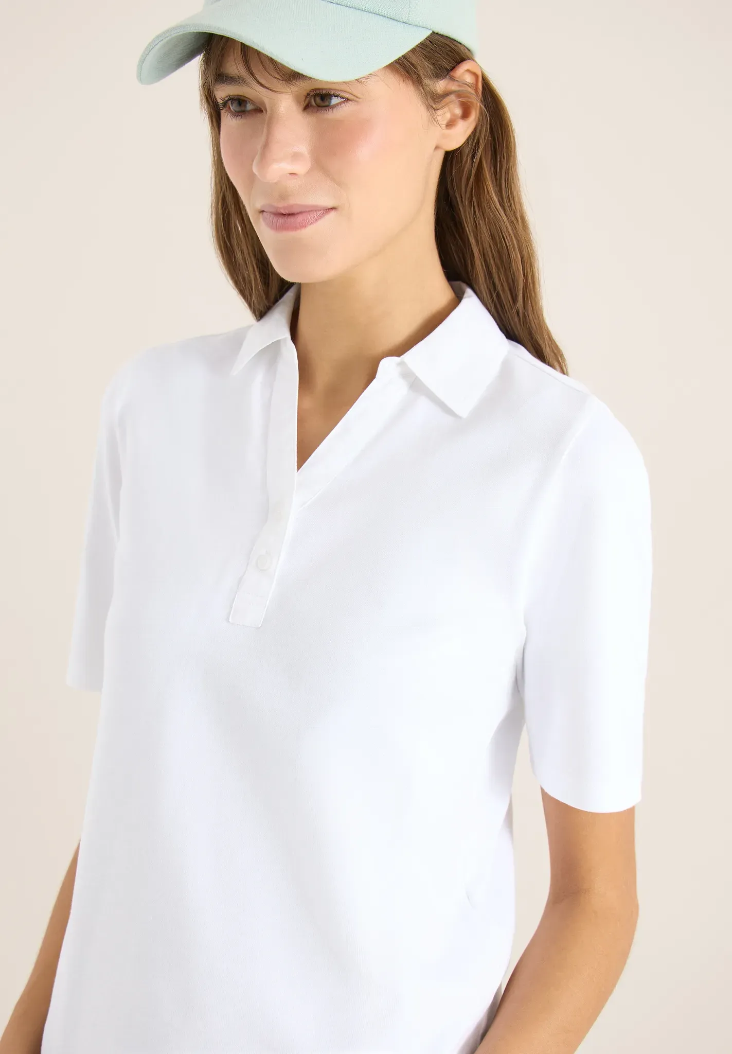 Poloshirt CECIL, Damen, Gr. 3XL, weiß, Web, 100% Baumwolle, unifarben, comfort fit normal, hoch geschlossener Ausschnitt, abgesteppt, Shirts, aus reiner Baumwolle