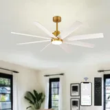 Depuley Groß Deckenventilator mit Beleuchtung für Außen: 153CM Lampe mit Ventilator für Garten Terrasse - Leise Deckenventilator mit Licht und APP für Wohnzimmer Restaurant Büro, Weiß und Gold