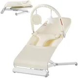 Vevor Babywippe, klappbarer Wippensitz für Babys von 0–9 Monaten, Wippenstuhl mit 2 Liegewinkeln & drehbarem Spielzeugbügel, Babyschaukel mit Reisetasche für drinnen & draußen, 685x410x600mm Beige