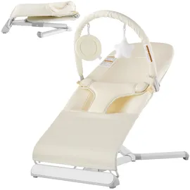 Vevor Babywippe, klappbarer Wippensitz für Babys von 0–9 Monaten, Wippenstuhl mit 2 Liegewinkeln & drehbarem Spielzeugbügel, Babyschaukel mit Reisetasche für drinnen & draußen, 685x410x600mm Beige