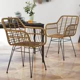2-er-set Stühle Im Boho-stil, Küchenstühle, Pe-rattan, 56 X 60 X 79 Cm, Natur + Schwarz