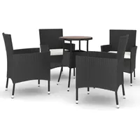 vidaXL 5-tlg. Garten-Bistro-Set mit Kissen Schwarz Poly Rattan