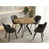 Runder Tisch für das Esszimmer - 100 oder 120 cm Durchmesser - Ausziehbarer Tisch mit Pulverbeschichteten Schwarzen Metallbeinen - Industriestil -... - Braun