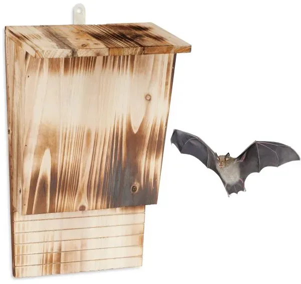 Relaxdays Fledermauskasten aus geflammten Holz Braun,Hellbraun