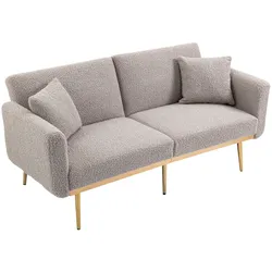 Merax Teddystoff, modernes gepolstertes 2-Sitzer-Sofa, weiches Akzentsofa. Loveseat-Sofa mit Metallfüßen, Grau