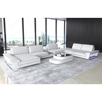 Sofa Dreams Wohnlandschaft Sofa Leder Bari XXL U Form Ledersofa, Couch, mit LED, verstellbare Rückenlehnen, Designersofa schwarz|weiß