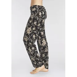Haremshose BUFFALO, Damen, Gr. 48/50, N-Gr, schwarz (schwarz mit blumen), Web, Obermaterial: 100% Viskose, bedruckt, modisch, bequem lang, Hosen, mit gerafftem Umschlagbund