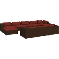 vidaXL 10-tlg. Garten-Lounge-Set mit Kissen Braun Poly Rattan