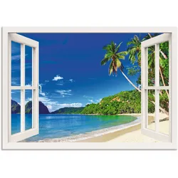 Wandbild ARTLAND "Fensterblick Paradies", weiß (farbe bild(er): weiß), B:100cm H:70cm, Bilder, als Alubild, Outdoorbild, Leinwandbild, Poster, Wandaufkleber