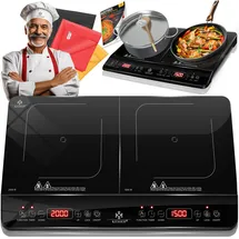 Kesser KESSER® Induktionskochplatte Induktionskochfeld Tragbare Kochplatte + 3x Mikrofasertuch + 1x Rezeptbuch, Heizstufen, Stunden-Timer, Touch-Steuerung, Booster-Funktion 220-240V