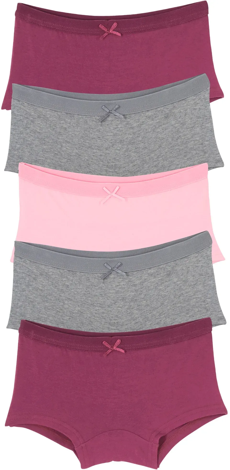 Panty BONPRIX, Mädchen, Gr. 152/158, 5 Stk., bunt (hellgrau meliert, rosa, bordeaux), Jersey, Obermaterial: 95% Baumwolle, 5% Elasthan, mehrfarbig, unifarben, figurbetont, Unterhosen Panty