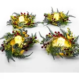 TZQFROCE Weihnachtskranz Adventskranz mit LED Kerzen 4 Stück Weihnachten Kranz Kerzen Adventskranz Flammenlose Kerzen Künstlicher Adventskranz für Fenster Kerzenhalter Wand Tischdekoration