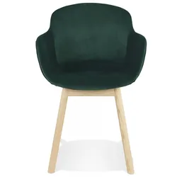 Samt Armlehnstuhl Holzbeine  Eleganter Esszimmerstuhl mit Polsterung  Moderner Loungesessel Wohnzimmer  Skandinavischer Stil  Kadima Design