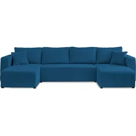 best mobilier Topaze - 7-Sitzer wohnlandschaft U-form - schlaffunktion und Bettkasten - Cord Schieferblau