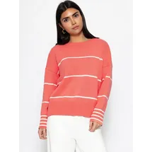 SASSYCLASSY Feinstrickpullover mit Kontraststreifen Koralle M