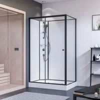 Breuer - Komplettdusche als Schiebetür mit Seitenwand 800x1200mm Anschlag links Klarglas hell Rückwände weiß, Mattschwarz