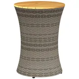 vidaXL Garten-Beistelltisch Trommelform Grau Poly Rattan & Massivholz