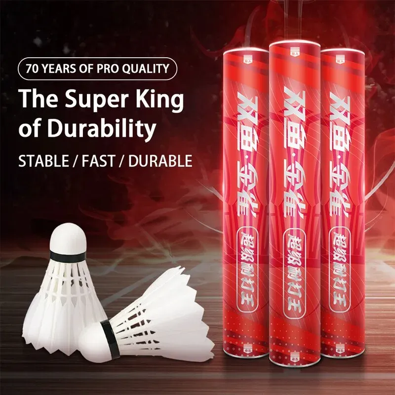 Double Fish JinQue Super King robuste Gänsefeder-Shuttlecocks, 12er-Pack, Speed 77, rot
