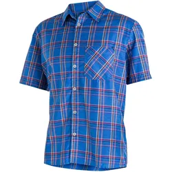 Funktionshemd MAIER SPORTS "Mauro", Herren, Gr. 72, Normalgrößen, blau (graublau), 85% Polyester, 15% Viscose, Kurzarm, Hemden, Kariertes Kurzarm-Hemd für Wandern, Reisen und Freizeit
