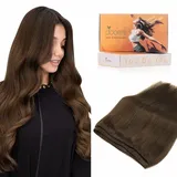 DOORES HaarverläNgerung Echthaar, Schokoladenbraun 60cm (24zoll) 120g, Tressen Echthaar Glattes Haar Extensions Echthaar Tressen Zum EinnäHen