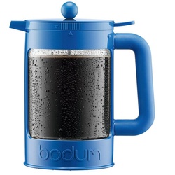 Bodum French Press Kanne Bean, Eiskaffeepresse, 1,5 Liter, Handpresse, mit zusätzlichen Verschluss blau