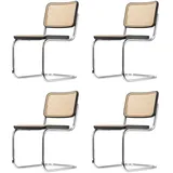 Thonet - S 32 V Stuhl, Chrom / Buche schwarz gebeizt (TP 29) / Rohrgeflecht mit Kunststoffstützgewebe (4er-Set)