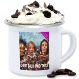 Emaille Tasse Blechtasse - Foto eigenem - Fotogeschenk I Geschenk Bild personalisiert I Geschenk mit Bild I Custom Photo - 300 ml - Weiß Silber - fototasse bildtasse selbst drucken druck tassen