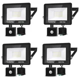 30W LED Strahler mit Bewegungsmelder Außen, Superhell 6500K 3000LM Kaltweiß LED Fluter Leuchte mit Bewegungssensor, IP66 Wasserdicht Außenstrahler Fluter Flutlicht für Garten, Innenhöfe, 4-Teilig
