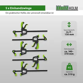 Trutzholm 5x Einhandzwinge 60x150 mm Schnellspannzwinge Schraubzwinge Spanner