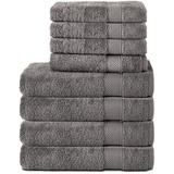 Komfortec 8er Handtuch Set aus 100% Baumwolle, 4 Badetücher 70x140 und 4 Handtücher 50x100 cm, Frottee, Weich, Towel, Groß, Anthrazit Grau