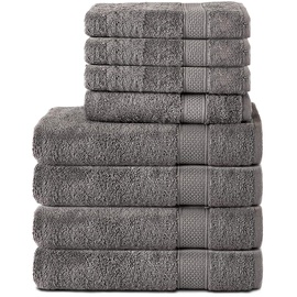Komfortec 8er Handtuch Set aus 100% Baumwolle, 4 Badetücher 70x140 und 4 Handtücher 50x100 cm, Frottee, Weich, Towel, Groß, Anthrazit Grau