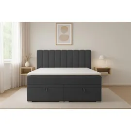 dein schlaf 24 BOXBETT DAVID 160/200 Velour Anthrazit mit einer Matratze H4 - Dunkelgrau